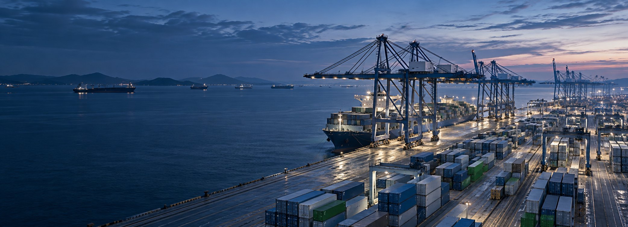 Shipping containers and cranes at an international seaport