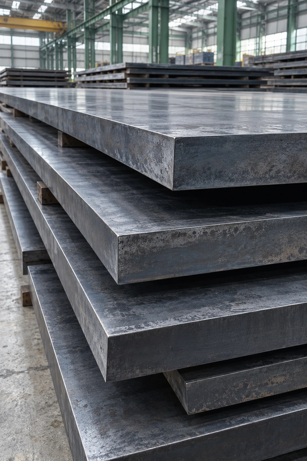 Heavy flat steel plates with thick visible cut edges